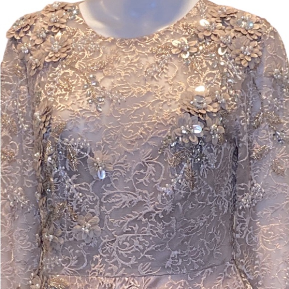 NWT MacDuggal 11121 Mocha Embellished Illusion Long Sleeve A-Line Ball Gown-Sz 8 - Picture 5 of 15